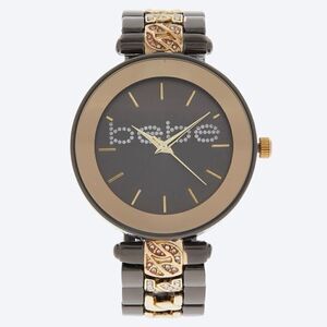 NWT w Box Gorgeous Bebé Bling Quartz Black/Gold Tone Metal Strap Bracelet Watch